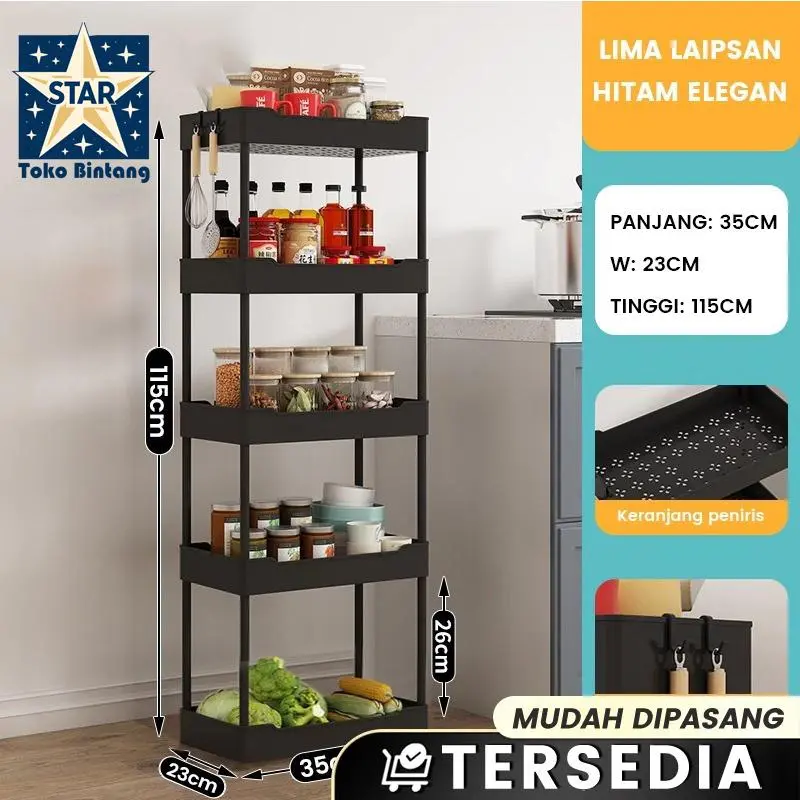 Rak Troli Susun Serbaguna Rak Dapur Rak Susun Serbaquna 4 Tingkat Dengan Roda