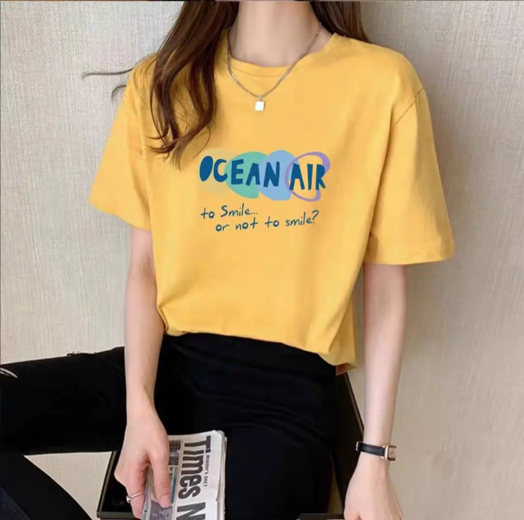 Áo thun cổ tròn in chữ đơn giản T119-T120 Top Nữ Nữ Top Women Women