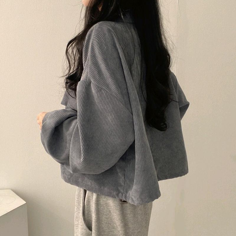 M FESYEN | JEYA JAKET WANITA KEKINIAN KOREAN STYLE | KEMEJA WANITA CROP TOP LENGAN PANJANG | OUTFIT WANITA KEKINIAN | OOTD KOREAN STYLE | OUTER WANITA | JAKET CORDUROY | JAKET OVERSIZE 4
