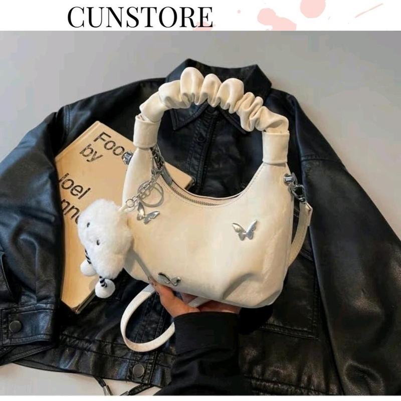 [TẶNG CHARM MÂY] Túi Xách Nữ Quai Rúm Đính Phụ Kiện Xinh Sắn Cầm Tay Đeo Chéo Kèm Móc Khoá Mây Bag Kem CUN444