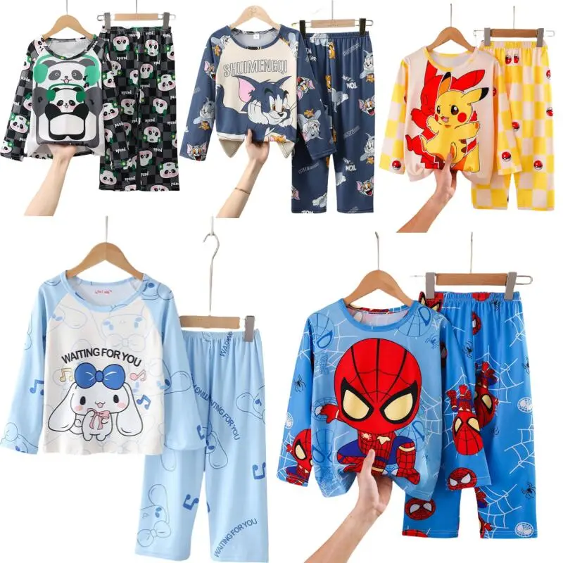 Autumn Children Pama Sets Girl Long Sleeved Pants Pajamas Boys Cartoon Sleepwear Cute Kids Loungewear Korean Home Clothes