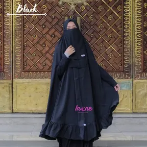 Inone Hijab Halimah Khimar Bolong Tangan Rampel Jumbo Syar'i Floor Non Pad (gratis cadar) Syari