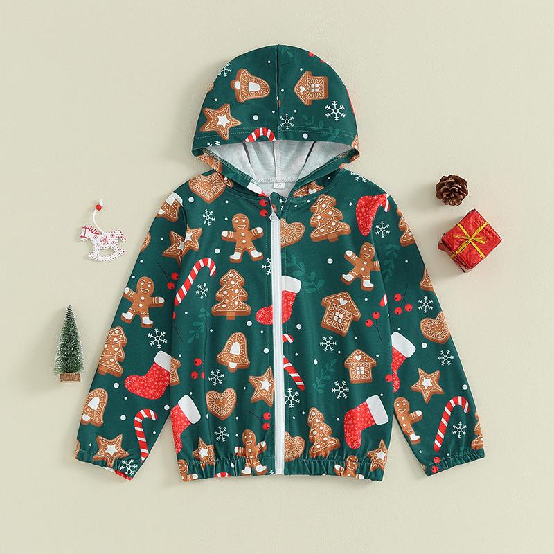 Girl Boy Hood Jacket for Christmas Cartoon Gingerbread Man Print ...