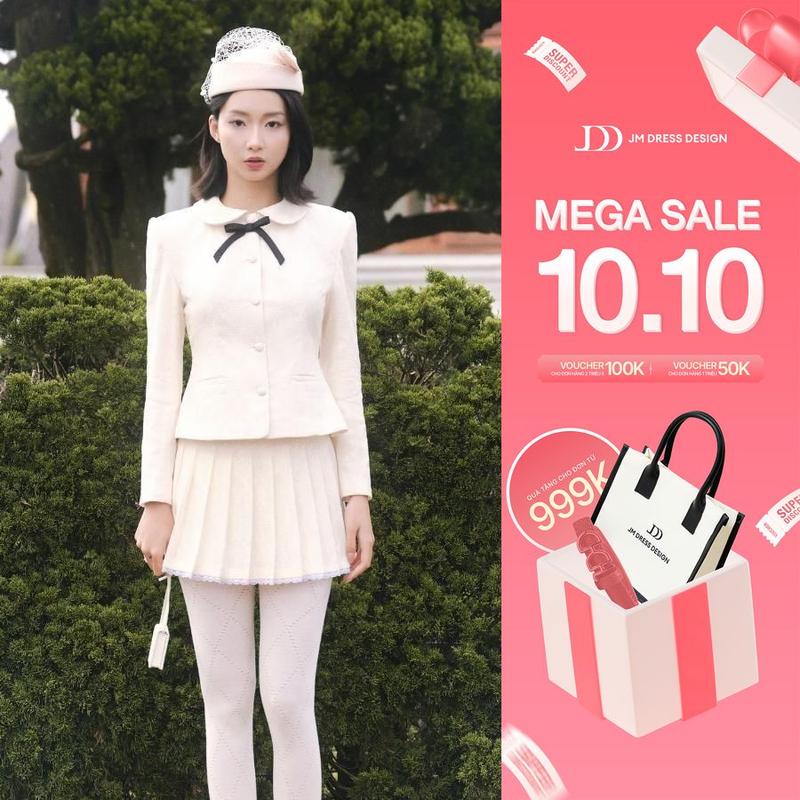 Set Áo Blazer Nữ Cổ sen Dáng Ngắn 5B09.2508TW, Chân Váy Xếp Ly Ren Tiểu Thư Retro 4S27.2508W. Set Công Sở Thanh Lịch JM