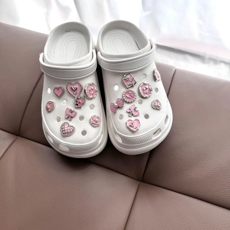 Charm Jibbitz Giày, Màu Hồng, 16 Chiếc, Có Thể Tháo Rời, Trang Trí, Đính Ngọc Trai Và Kim Cương, Khóa Giày Cho Giày Cao Su Lỗ 1