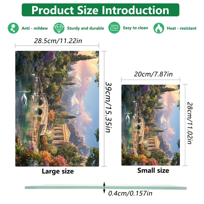 Landscape Pattern Kitchen Chopping Board, 1 Count Non-slip Heat Resistant Cutting Board with Handle, Kitchen Decorative Placemat 1