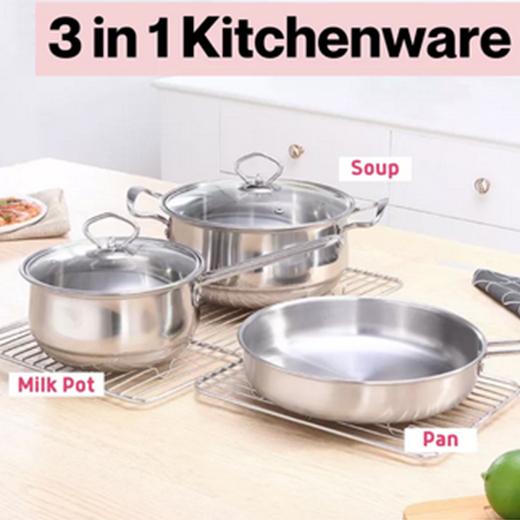 BTM HOUSEHOLD 3pcs/set Cookware Set Non-Stick Wok Induction Cooker ...