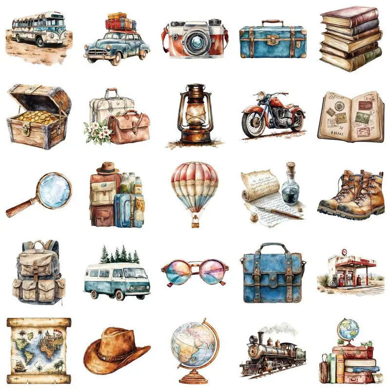 Travel Series Sticker (50pcs), Waterproof Self Adhesive Decor Paper, Decor Sticker for Gift Greeting Card Water Bottle Laptop Phone 4