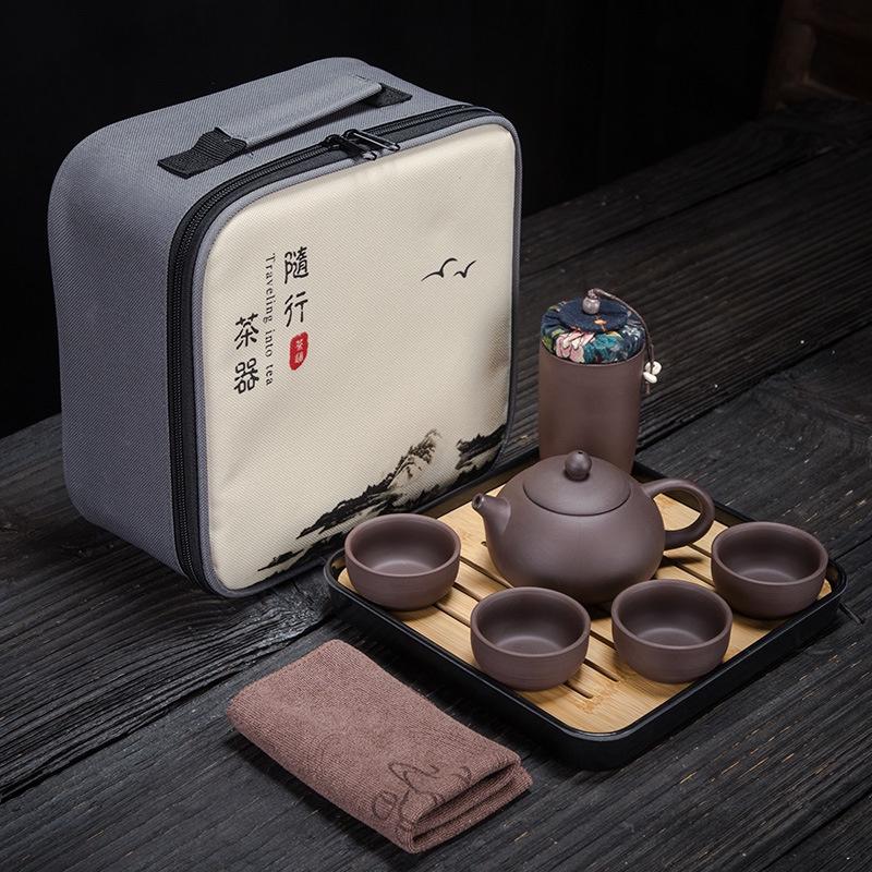 Bộ Ấm Chén du lịch Uống Trà Kèm Khay Có Túi Đựng Xách Tay Tiện Lợi Thiết Kế Sang Trọng