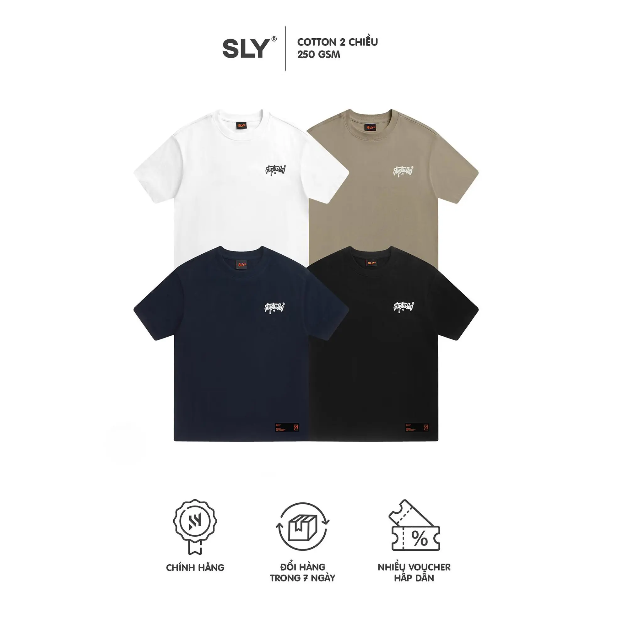 Áo thun cổ tròn SLY Solid Cotton 4 màu Nam Nữ