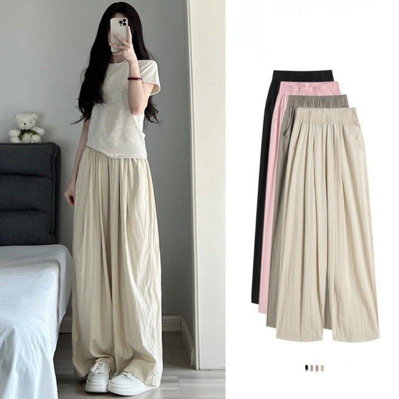  Quần Ống Rộng Nữ Cạp Chun Vải Đũi Mát Hàng Đẹp Hot Trend Cạp Cao Lên From Cục Xinh Có Túi Quần Suông Ống Rộng Lưng Cao Đi Học Làm Xếp Ly Thun Ong Women Pants 