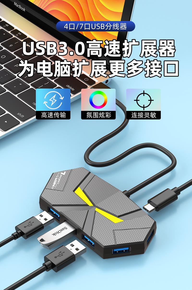 Product Introduction of 3.0USB Extender Expansion Dock One Drags Seven Port Hub Computer Notebook External USB Flash Drive Conversion Multifunctional 2