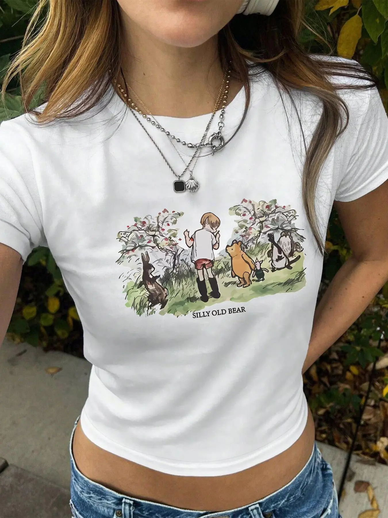 Women's Graphic Print Round Neck Tee, Vintage Fashion Casual Short Sleeve T-shirt for Daily Wear, Ladies Summer Clothes, Clothing