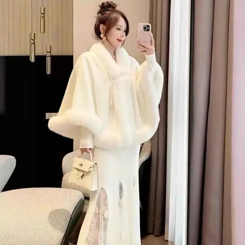 [ mới ] áo choàng len cổ lông tiểu thư cao cấp