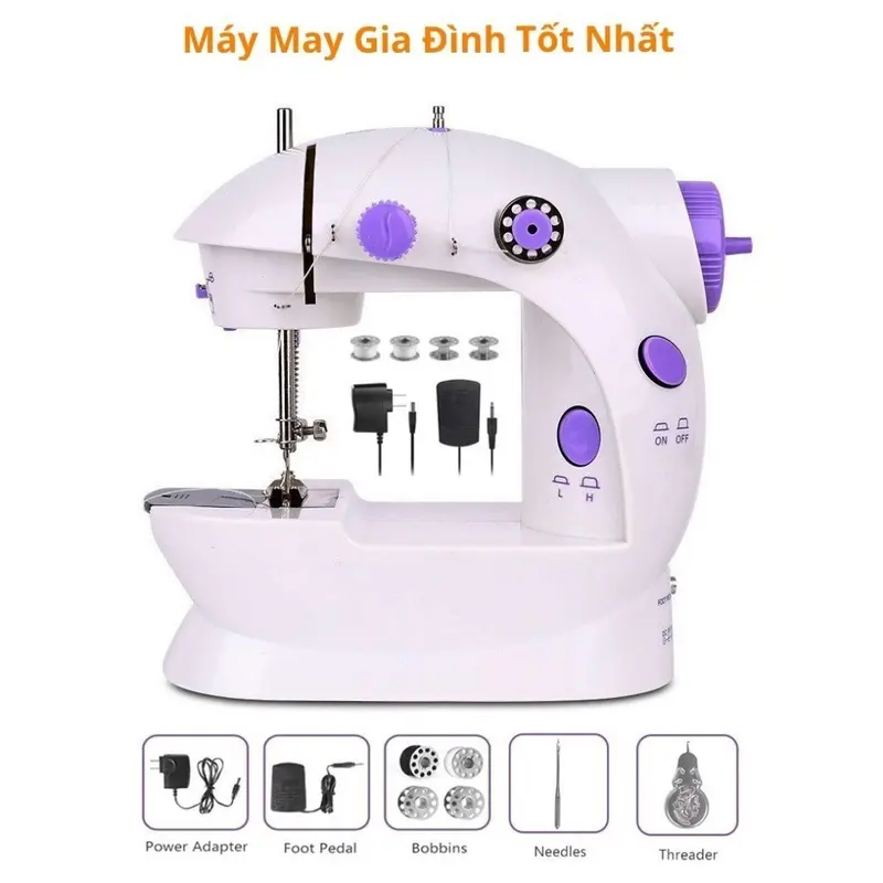 Máy May Mini Gia Đình Có Đèn Led Để Bàn Nhỏ Gọn Đầy Đủ Phụ Kiện Tiện Lợi Sử Dụng 0