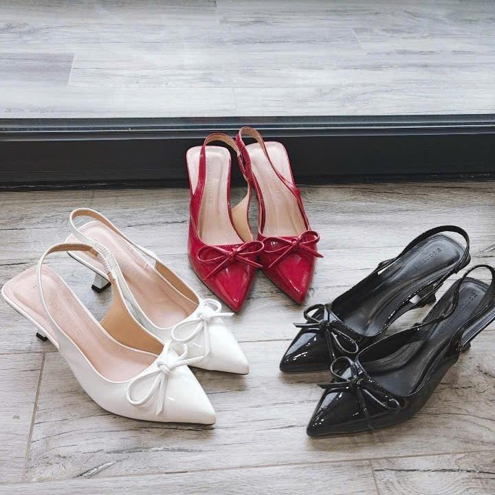 Giày Sandal Nữ Cao 5cm Ngọc Trinh Store Nơ Nhỏ Xinh Xắn KB 060 - Màu Đen/Trắng/Đỏ Đô, Size 35-39 - Shoes DéP