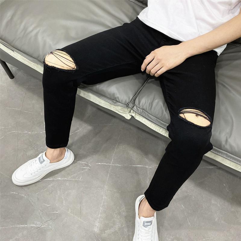 [CÓ SIZE ĐẠI] QUẦN JEAN NAM MÀU ĐEN TRƠN RÁCH GỐI PHONG CÁCH BỤI MẠNH MẼ VẢI CO GIÃN CAO CẤP TRƠN ĐƠN GIÃN QUẦN BÒ NAM DÁNG ÔM Menswear Pants Có Túi 50 Z1