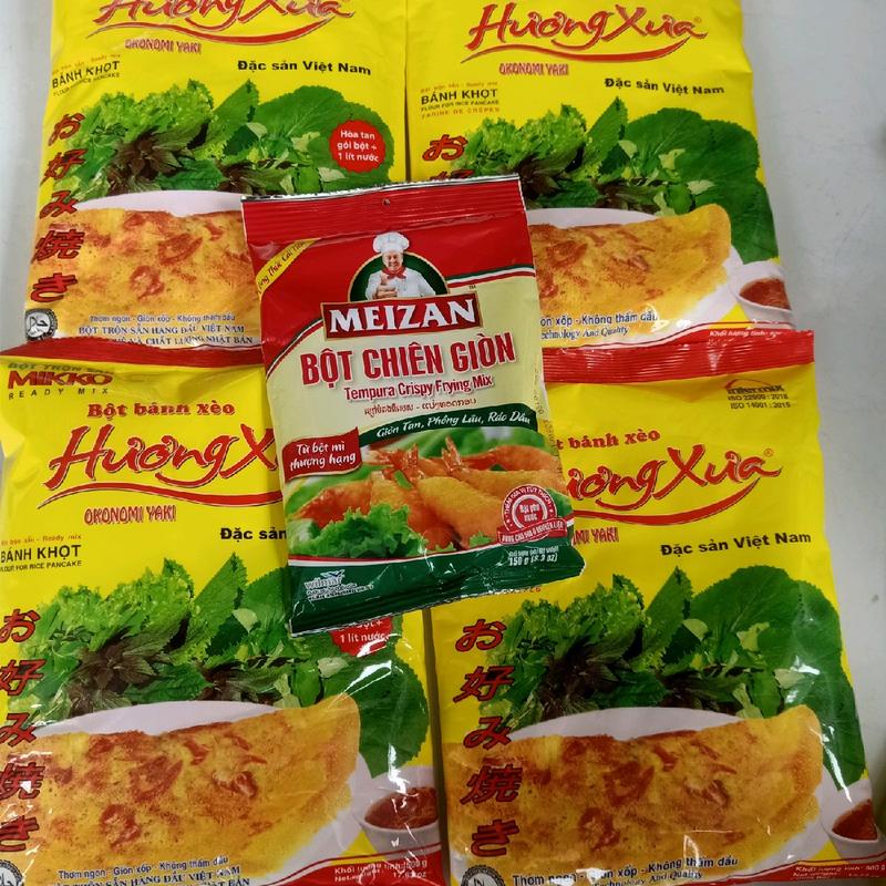Combo 4bịch bột bánh xèo Hương xưa  500g+ 1 bịch bột chiên giòn Meizan 150g Không đường