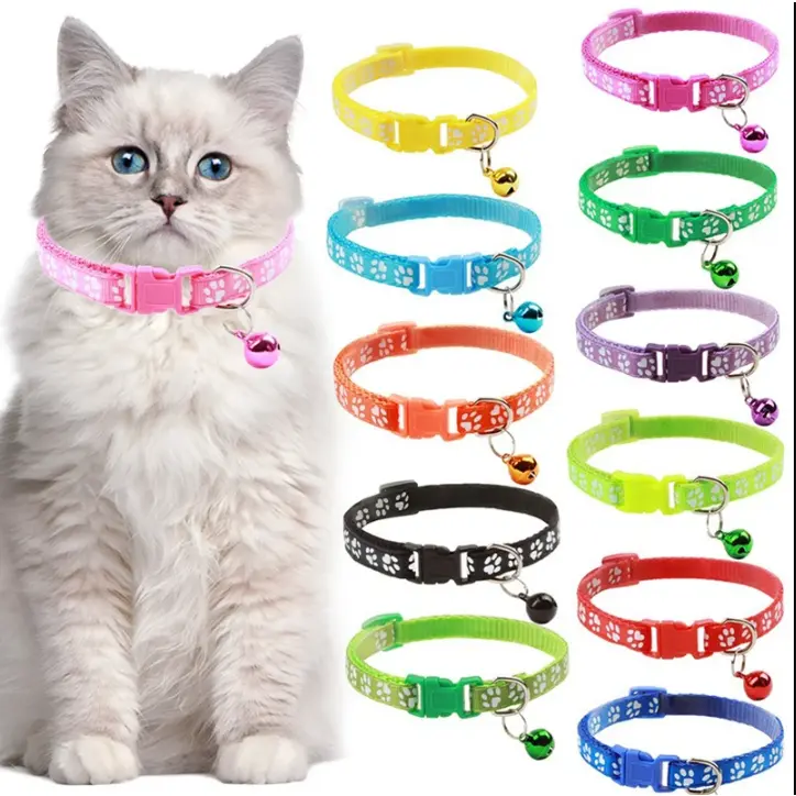 New Cute Bell Collar For Cats Dog Collar Teddy Bomei Dog Cartoon Funny Footprint Collars Leads Pet Cat Accessories Animal Goods