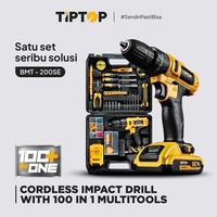 Gambar TIP TOP BMT-200SE Cordless Screwdriver Drill 20V with 100 in 1 Multi Tool / Set Alat Perkakas Bor Listrik Cordless Tool Kit Lengkap dari Teknikmart Kota Administrasi Jakarta Barat 1 Tokopedia