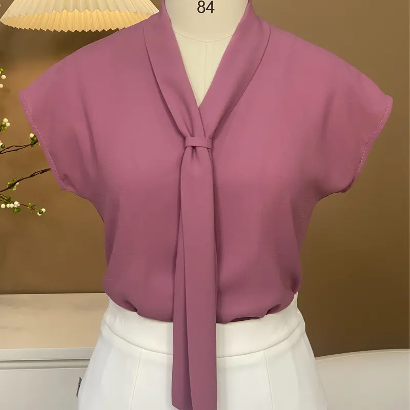 SƠ MI TAY LIỀN CỔ NƠ- 05 Màu Đen/Hồng cam/Hồng dâu đậm/Kem/Trắng-Size S/M/L/XL-Vải voan cát Hàn Quốc-Sơ mi đẹp 7