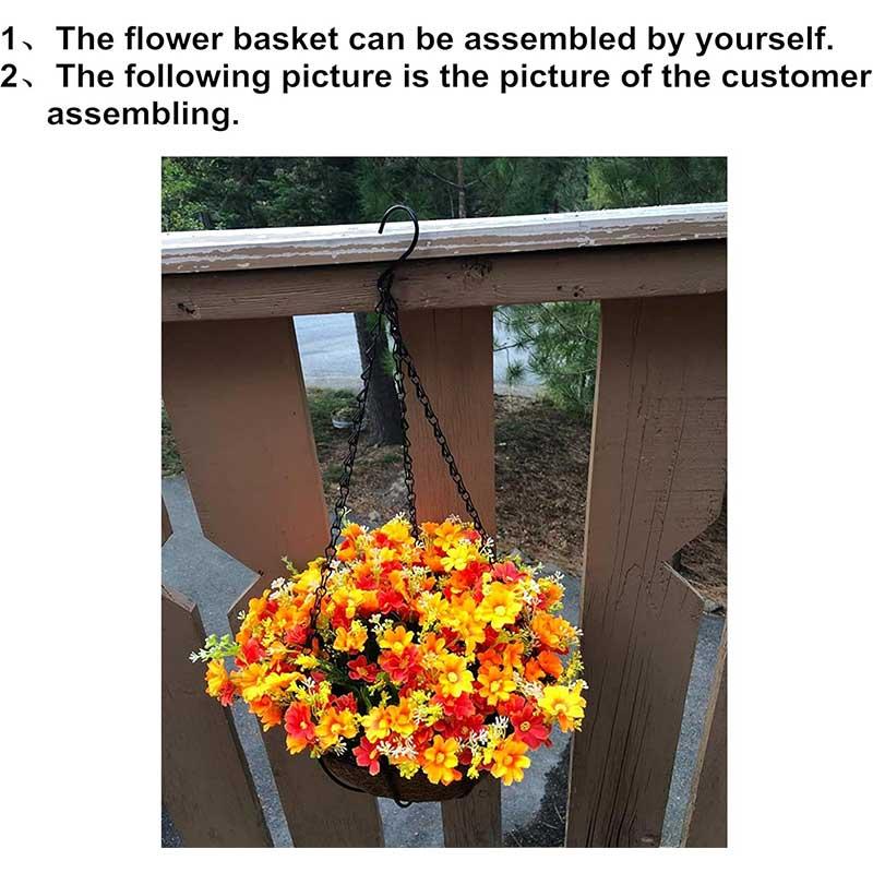 Artificial Flower Basket, 1 Count Faux Flower Basket with Chrysanthemums & Eucalyptus Leaves, Decorative Flower Basket for Home Garden Party Wedding 2