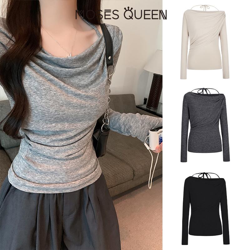 Áo Thun Nguyên Chất, Dài Tay Mùa Thu Cho Nữ, Thiết Kế Thanh Lịch Và Đẹp, Dành Cho Nữ, Hàng Mới Về, Ôm Sát Eo Và Áo Mỏng, Phong Cách # 62324, MosesQueen