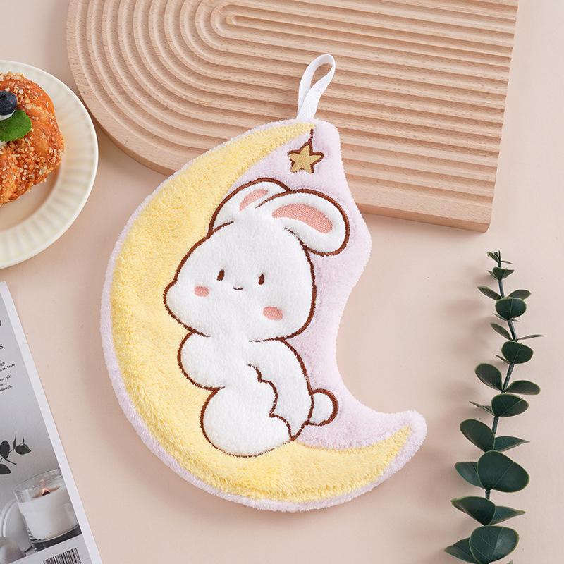Product Introduction of Cute Rabbit Pattern Hand Towel Soft Hanging Towels Absorbent Coral  Towel Kitchen Bathroom Double-thickness Hand Towel 27