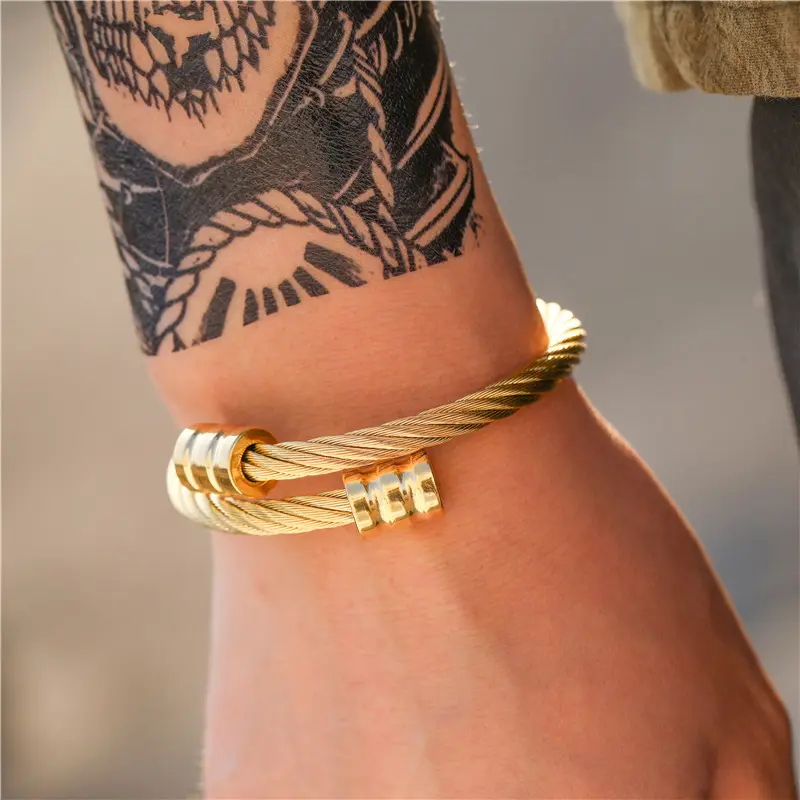 Men's Bracelet Trend Retro Personality Stainless Steel Winding Geometric Bracelets for Men