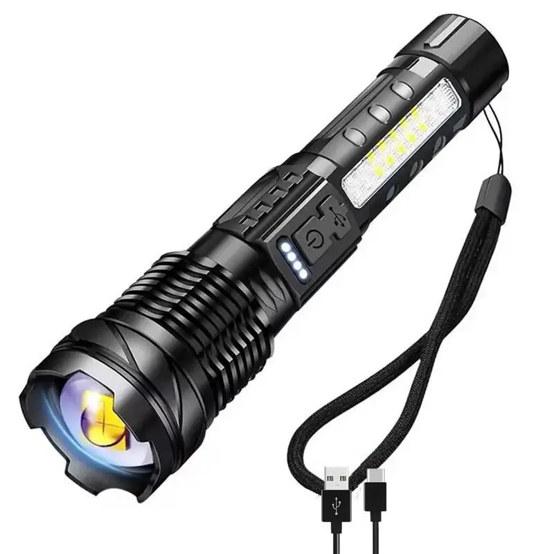 LED Torch, Portable Flashlight with Zoom, Zoomable Torches, USB Rechargeable Flashlight Lighting, Handheld Tactical Torch for Camping Hiking Outdoors, Back To School Outfits, Camping Essentials, Valentine's Day Gift, Modern Lighting