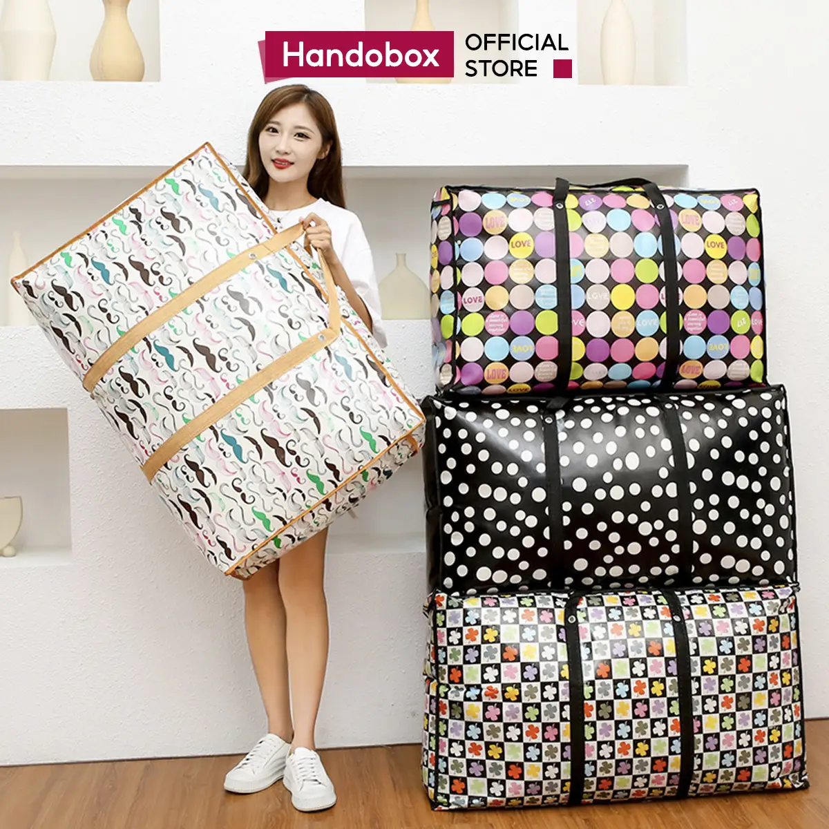 COMBO 3 Túi Bạt Đựng Quần Áo Chăn Màn Cỡ Lớn Handobox Chống Thấm Nước, Túi Vải Dứa Đựng Đồ Dùng Chuyển Nhà