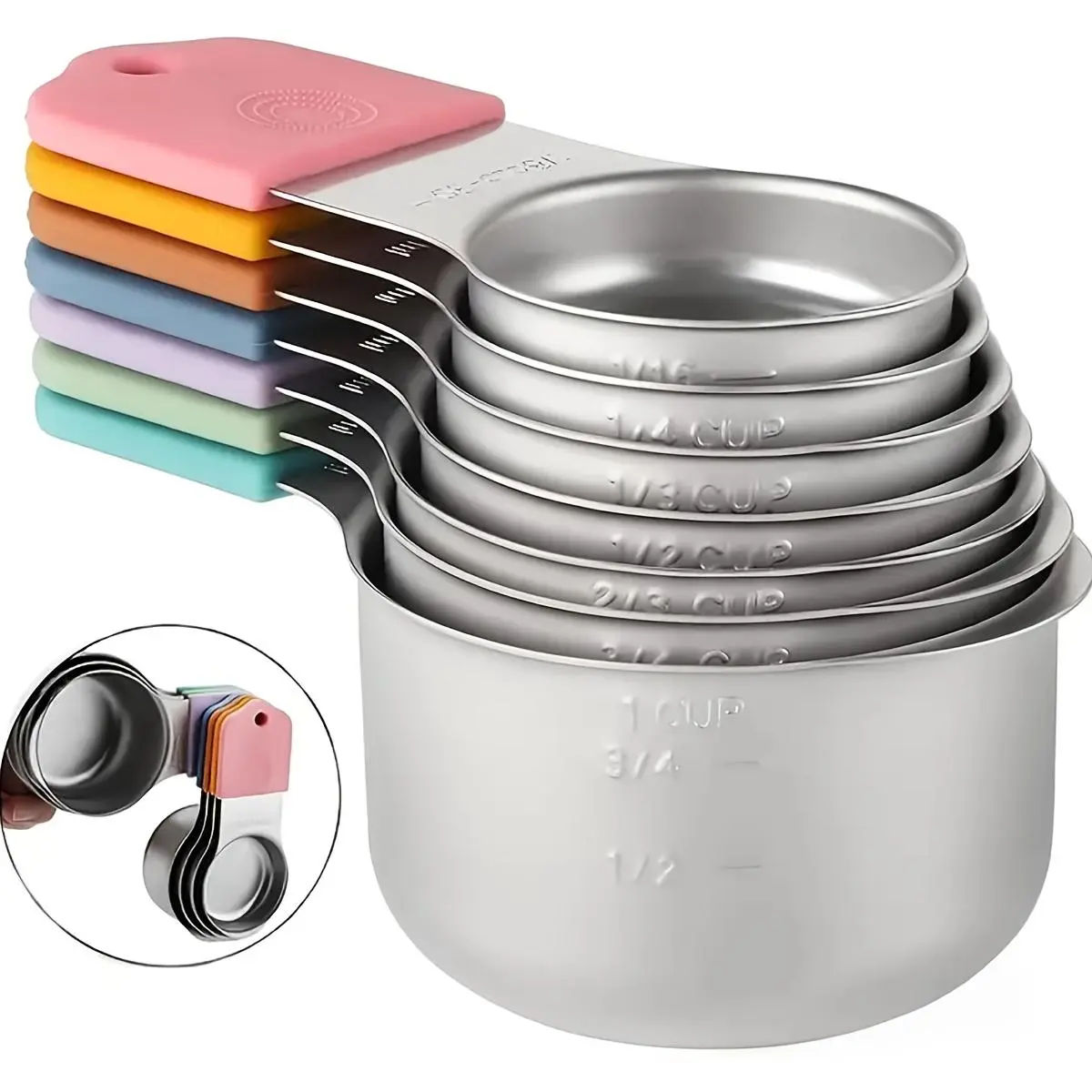 Stainless Steel Home Measuring Cup Set, 7 Counts/set Magnetic Measuring Cup, Kitchen Cooking & Baking Precise Tool for Dry & Wet Food