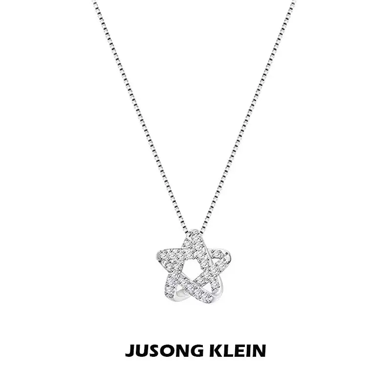 Vòng Cổ Thép Titan JUSONG KLEIN, Vòng Cổ Ngôi Sao, Dành Cho Nữ, Thiết Kế Độc Đáo, Đẹp, Dây Chuyền Xương Đòn Ngôi Sao Năm Cánh, Đơn Giản Trang Sức Jewelry