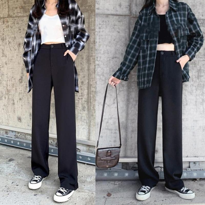 Quần tây ống rộng nữ đi học lưng cao màu đen dáng suông dài cho học sinh - Phối áo sơ mi đi làm công sở - Vải tuyết mưa Pants Jean Ong Women Kem