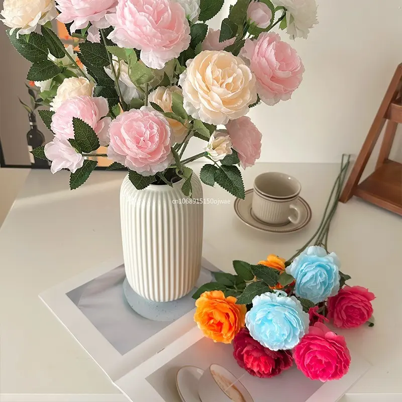 Artificial Peony Flowers 3 Heads Pink White Peonies Silk Flower Wedding Garden Decoration Fake Flower Bouquet Peony Home Decor
