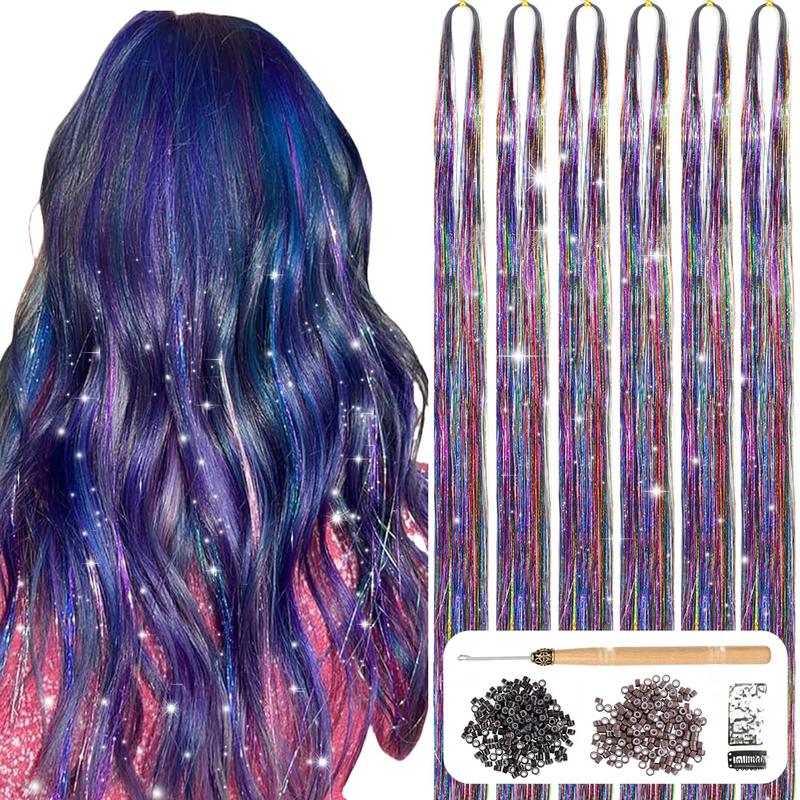 Hair Tinsel Kit with Tools 6 count 1400 Strands Colorful Tinsel ...