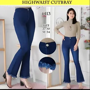 HW Cutbray Jeans - Celana Cutbray strecht Wanita - Celana Cutbray Panjang - Cutbray jeans rawis kekinian- Highwaist Cutbray Hitam Soft Stretch Melar   Putih Denim retro Korean outfit