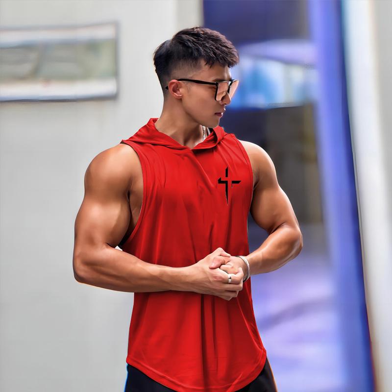 Product Introduction of Men's new hooded vest sports comfort fitness exercise running quick-drying vest print new multi-color 6