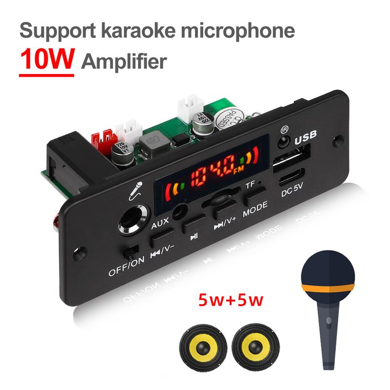 Product Introduction of 10W Amplifier Bluetooth DIY MP3 Decoder Board 5W DC 5V Music Player Car FM Radio Module TF USB Record Handsfree Call Microphone 27