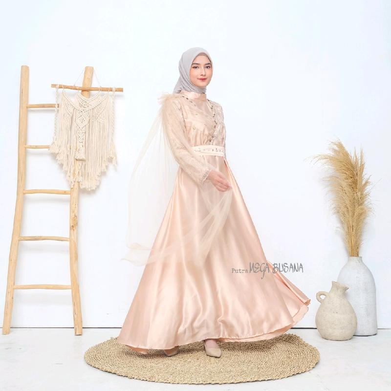 Nikita Dress Queenbee Fashion Gamis Muslim Wanita Pesta Kondangan Bridesmaid Wisuda Brukat Tile Bordir Motif Payet Mutiara 2