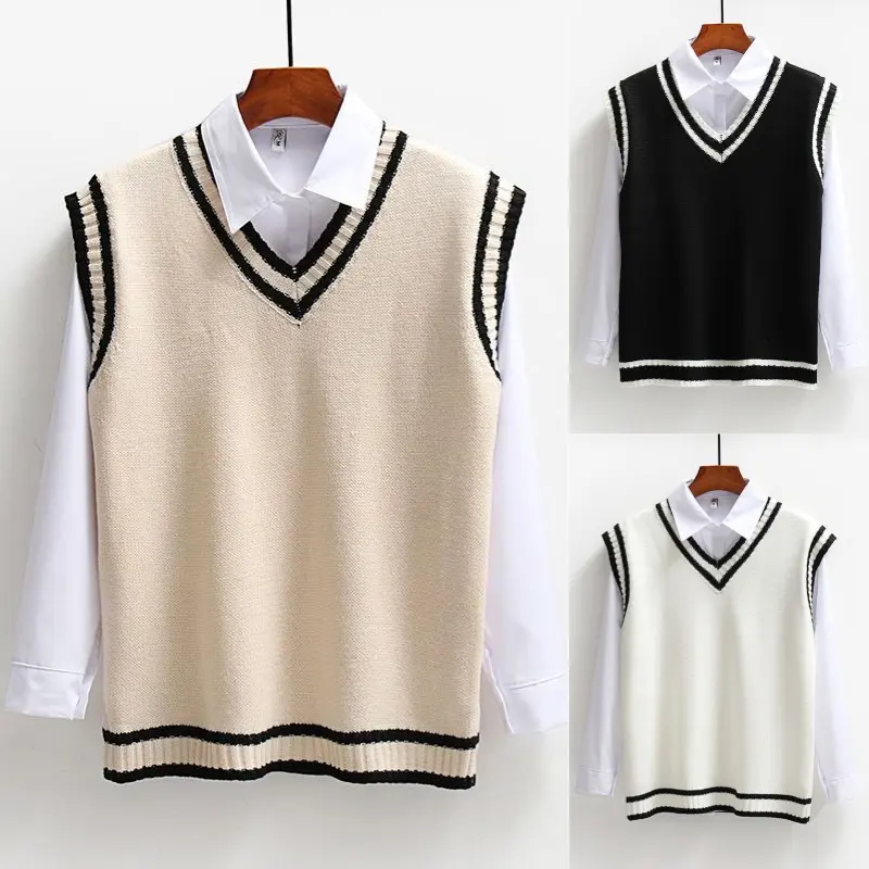 Men's Sweater, Men's Vest, Knitwear V-neck Korean Style Loose-Fitting Waistcoat, College Style Youth Student Sweater Vest Menswear Tops Lingerie Gilet
