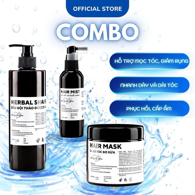 Bộ 3 Dầu Gội Thảo Dược, Kem Ủ Xả Bơ Dừa , Xịt Tinh Dầu Vỏ Bưởi Xanh size Lớn