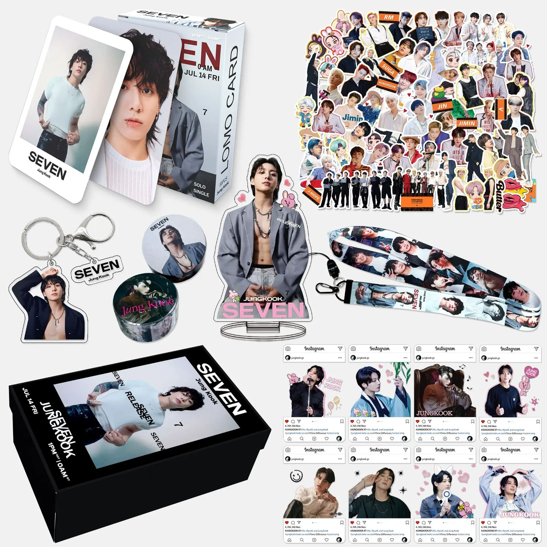 BTS Jungkook - themed Gift Set - Lanyards, Stickers, and 