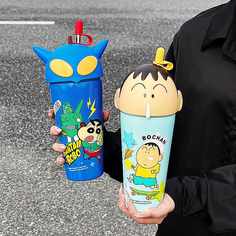 Bình Nước, Bút Chì Màu Shin Chan, Đầu To, Bình Giữ Nhiệt Ngớ Ngẩn, Dung Tích Lớn 600ml, Có Ống Hút, Cốc Quà Tặng 3