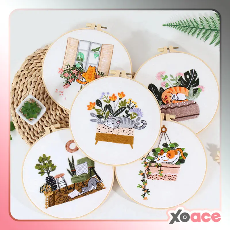 DIY Paket Sulam Tangan Set Menyulam Hand Embroidery Needle Kit Jahit Bordir Black Cat Kucing Lucu