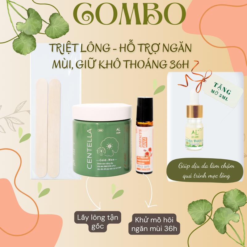  COMBO TRIỆT LÔNG HỖ TRỢ NGĂN MÙI VÀ GIỮ KHÔ THOÁNG 36H  WAX TAY CHÂN  NÁCH BIKINI KHÔNG CẦN ĐUN NẤU ̣  Sáp wax lạnh sử dụng được tất cả các vùng sử dụng an toàn cho mẹ bầu. Nam nữ đều dùng được     
