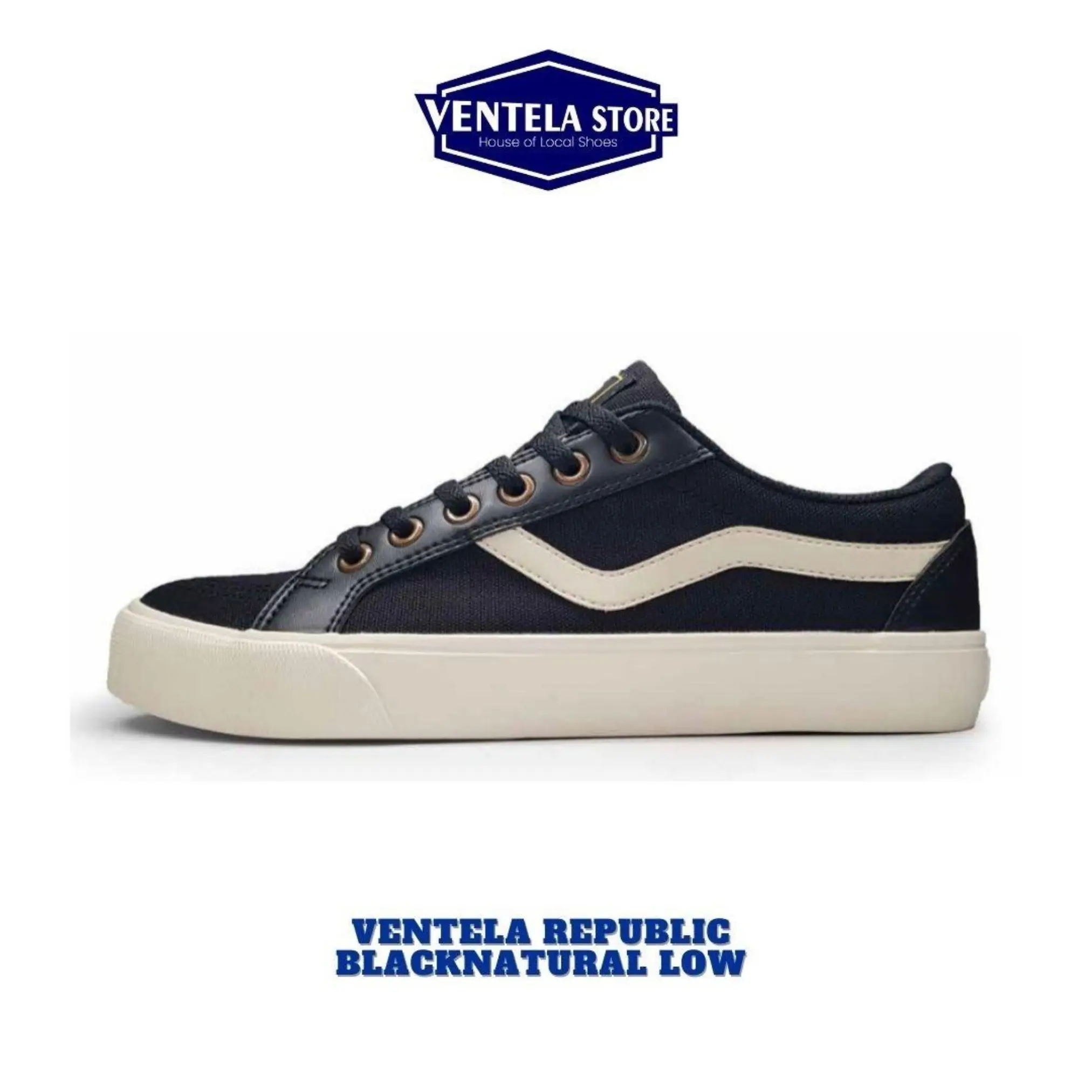 [ ORIGINAL ] Sepatu Ventela Republic Low Blacknatural | Sepatu Hitam Putih | Sepatu Sekolah | Sepatu kantor | Casual Shoes Sneakers Pria