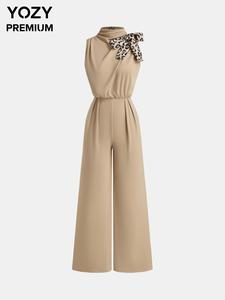 YOZY Women's Plain Knot Design Mock Neck Jumpsuit, Casual Comfy Wide Leg Jumpsuit for Summer, Women's Jumpsuit for Daily Wear