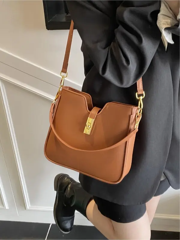 Women's Solid Color Shoulder Bag, Fashionable Minimalist Underarm Bag for Daily Used, Casual Trendy Versatile High-quality Daily Commuting Bag 4