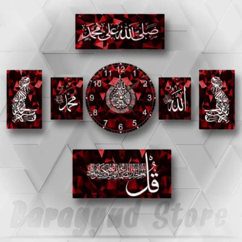 Jam Dinding 7 in 1 Kayu bulat dilengkapi hiasan dinding wall Decor Modern 3
